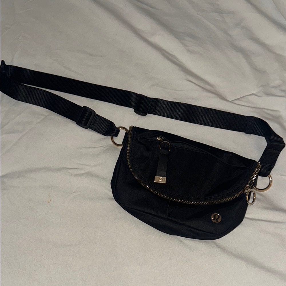 lululemon athletica Black Belt Bag with Adjustable Strap and Flap Closure